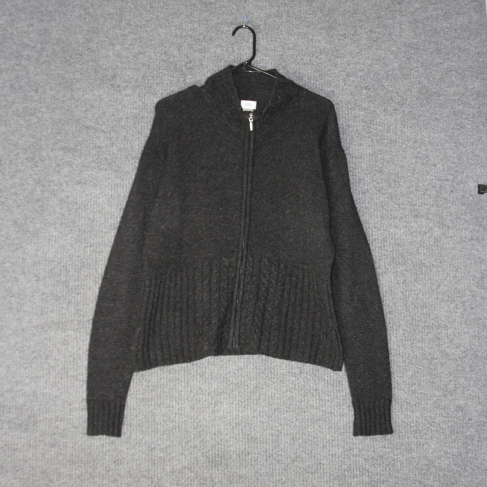 ALPS Full Zip Cardigan Sweater Womens XL Charcoal Gray‎ Lambswool Angora Blend
